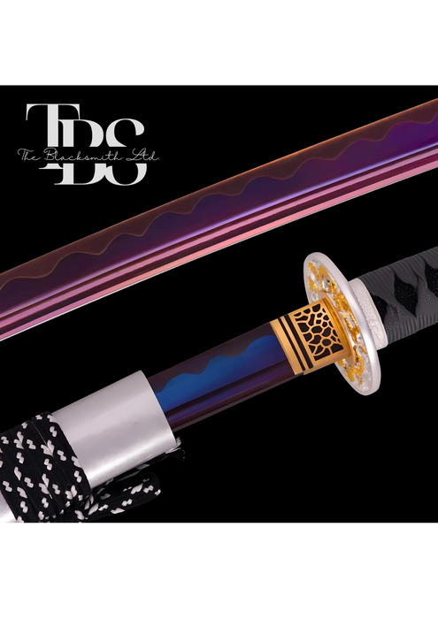 Handcrafted Damascus Steel Katana Sword with Grey Handle, White Blade Cover with Design and Lace, Detailing in Silver and Golden – Perfect for Anniversary, Groomsmen Gifts, Christmas Gifts, and Collectors - TheBlacksmithLtd #