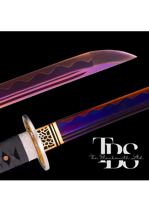 Handcrafted Damascus Steel Katana Sword with Grey Handle, White Blade Cover with Design and Lace, Detailing in Silver and Golden – Perfect for Anniversary, Groomsmen Gifts, Christmas Gifts, and Collectors - TheBlacksmithLtd #