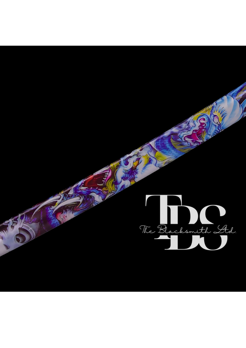 Handcrafted Damascus Steel Katana Sword with Grey Handle, White Blade Cover with Design and Lace, Detailing in Silver and Golden – Perfect for Anniversary, Groomsmen Gifts, Christmas Gifts, and Collectors - TheBlacksmithLtd #