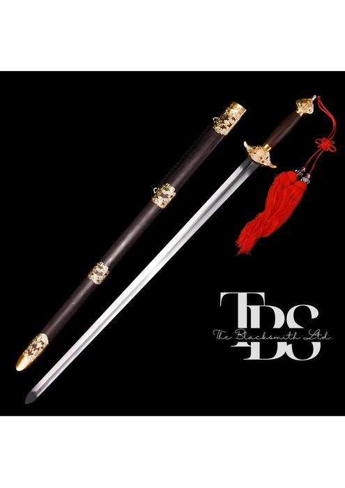 Handcrafted Damascus Steel Katana Sword with Dark Brown Handle, Red Lace, Golden Detailing, and Matching Blade Cover – Perfect for Anniversary, Groomsmen Gifts, Christmas Gifts, and Collectors - TheBlacksmithLtd #