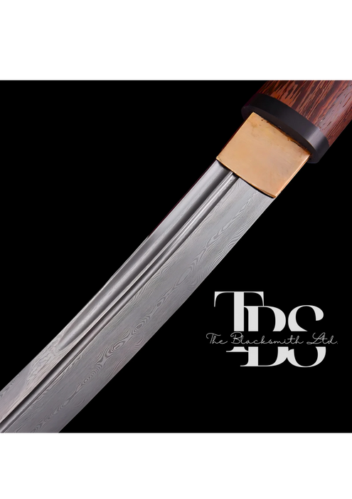 Handcrafted Damascus Steel Katana Sword with Brown Handle and Matching Brown Blade Cover, Simple and Elegant Design – Perfect for Anniversary, Groomsmen Gifts, Christmas Gifts, and Collectors - TheBlacksmithLtd #