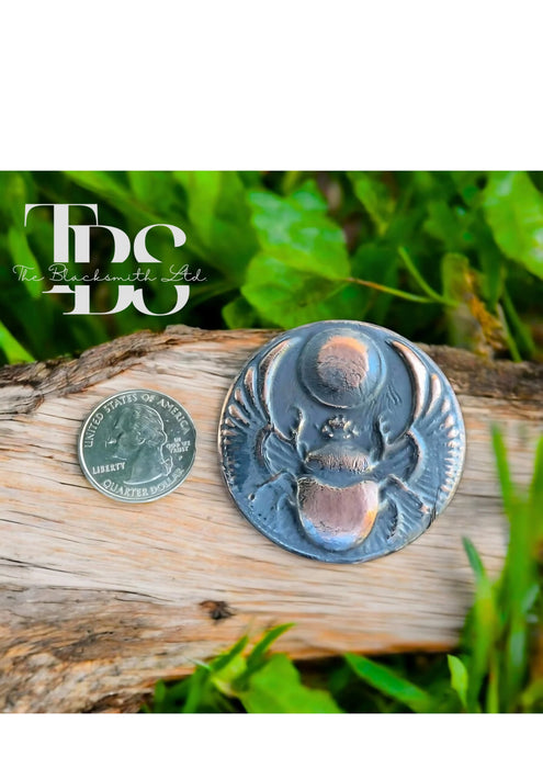 Handmade Copper Scarab Coin – 1.75-Inch Egyptian Scarab Design – Unique Collectible, Renaissance Faire Prop, and Gift for Anniversaries or Christmas