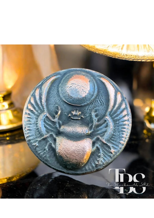 Handmade Copper Scarab Coin – 1.75-Inch Egyptian Scarab Design – Unique Collectible, Renaissance Faire Prop, and Gift for Anniversaries or Christmas