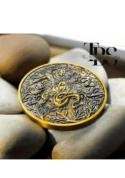 Handcrafted Eldritch Horror Coin – "The Black Goat of the Woods with a Thousand Young" Inspired by H.P. Lovecraft | Unique Anniversary, Birthday, Christmas, or Groomsmen Gift