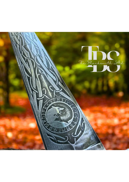 Handmade Skoll and Hati Dagger | 19-Inch Norse Mythology Wolves Engraved Dagger | Viking Cosplay, Renaissance Faire, Christmas, Anniversary, Groomsmen Gift