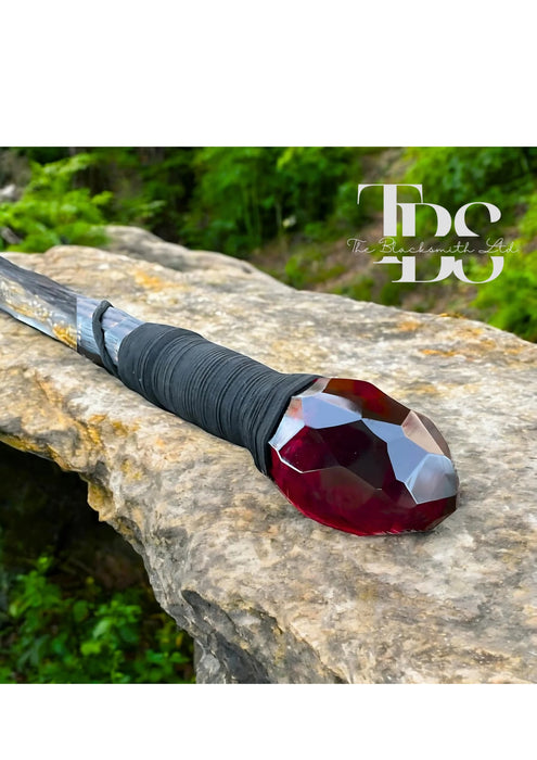 Handmade Ruby Dragon Egg Cane | 60-Inch Dragon Scale Engraved Walking Stick | Ruby Gem Wizard Staff | Christmas, Anniversary, Groomsmen Gift