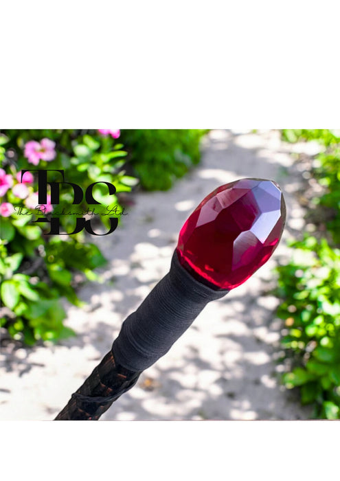 Handmade Ruby Dragon Egg Cane | 60-Inch Dragon Scale Engraved Walking Stick | Ruby Gem Wizard Staff | Christmas, Anniversary, Groomsmen Gift