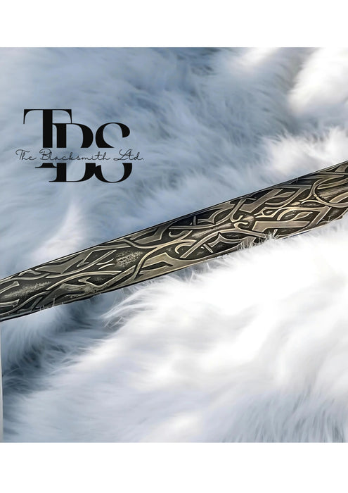 Handmade Norse Wolf Sword – 36-Inch Engraved Blade with Wolves, Celtic Knots, and Elder Futhark Runes – Includes Black Leather Sheath, Perfect Viking Costume Gift for Christmas or Anniversary