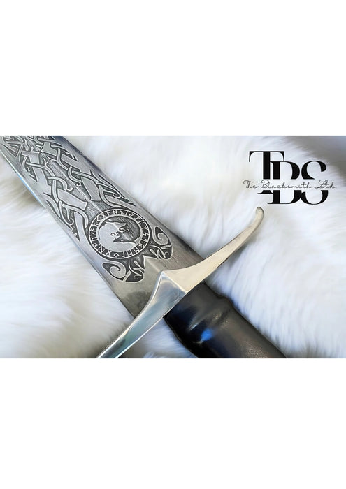 Handmade Norse Wolf Sword – 36-Inch Engraved Blade with Wolves, Celtic Knots, and Elder Futhark Runes – Includes Black Leather Sheath, Perfect Viking Costume Gift for Christmas or Anniversary