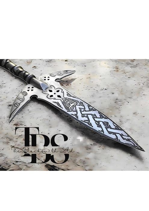 Evil Eye Curse Spear – 60-Inch Hand-Engraved and Hand-Forged Custom Spear | Unique Fantasy Weapon | Anniversary, Christmas, and Groomsmen Gift