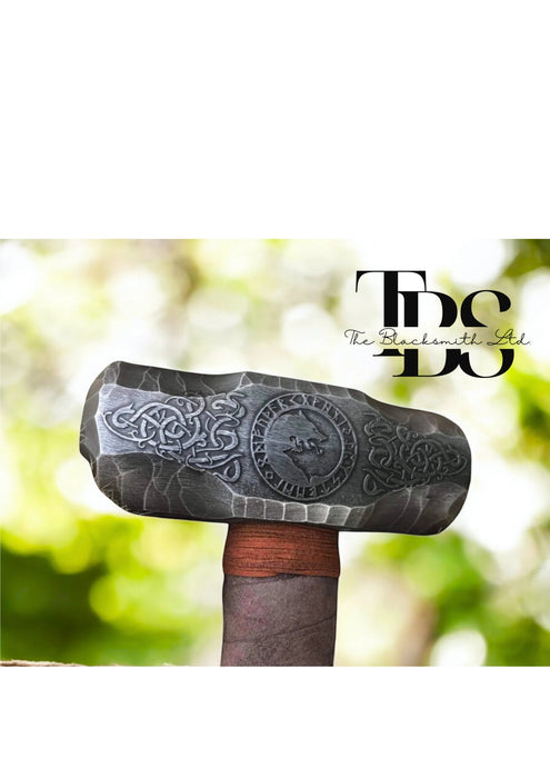 Large Viking Wolf Berserker Hammer – 20-Inch Hand-Engraved Hammer Featuring Skoll and Hati with Knotwork Handle | Perfect for Collectors, Cosplay, and Gifts