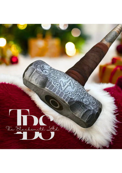 Large Viking Ram Hammer – 20-Inch Hand-Engraved Berserker Hammer with Ram Head and Rune Eihwaz Design | Perfect for Collectors, Cosplay, and Gifts