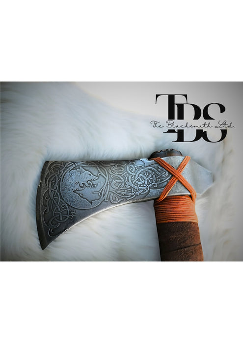 Handmade Skoll and Hati Wolf Custom Rifleman’s Tomahawk | 22-Inch Norse Mythology Engraved Viking Axe | Christmas, Anniversary, Groomsmen Gift