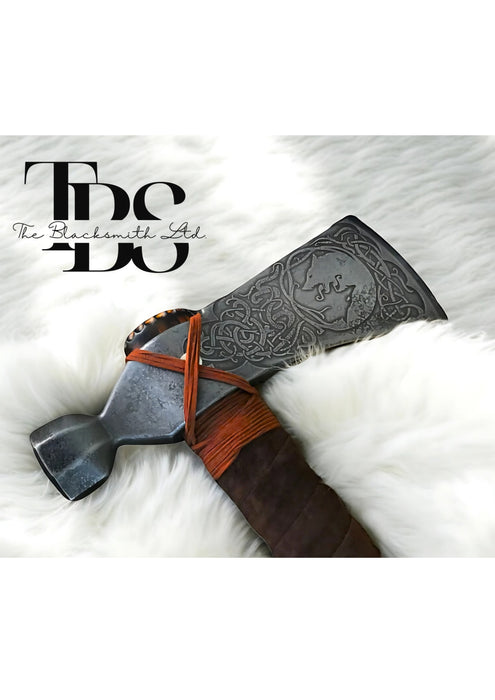 Handmade Skoll and Hati Wolf Custom Rifleman’s Tomahawk | 22-Inch Norse Mythology Engraved Viking Axe | Christmas, Anniversary, Groomsmen Gift