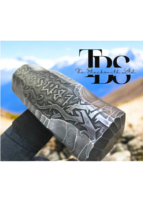 Handmade Cursed Viking Hammer | Mjölnir-Inspired Nordic Maul | 10-Inch Engraved Thor's Hammer Replica | Norse Mythology Collectible